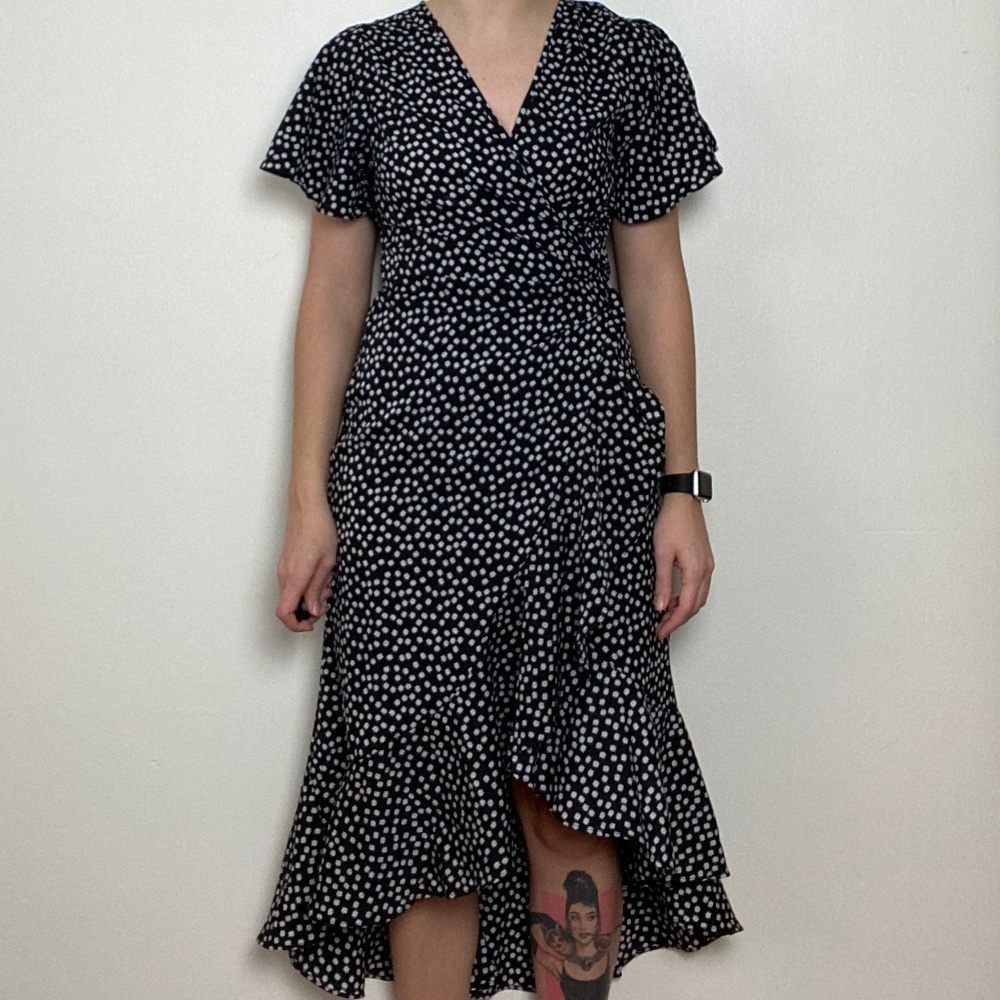 Midi Wrap Dress With Tiny Flower Print